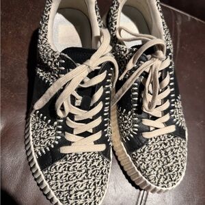 Dolce Vita Black and Cream Woven Sneakers